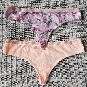 NWT, 2 PAIRS of PINK Victoria's Secret Velvet thong panties - Large